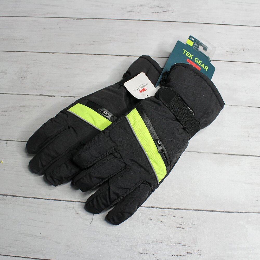 Tek Gear Men's Ski Gloves Size S M Black Insulated Water Resistant